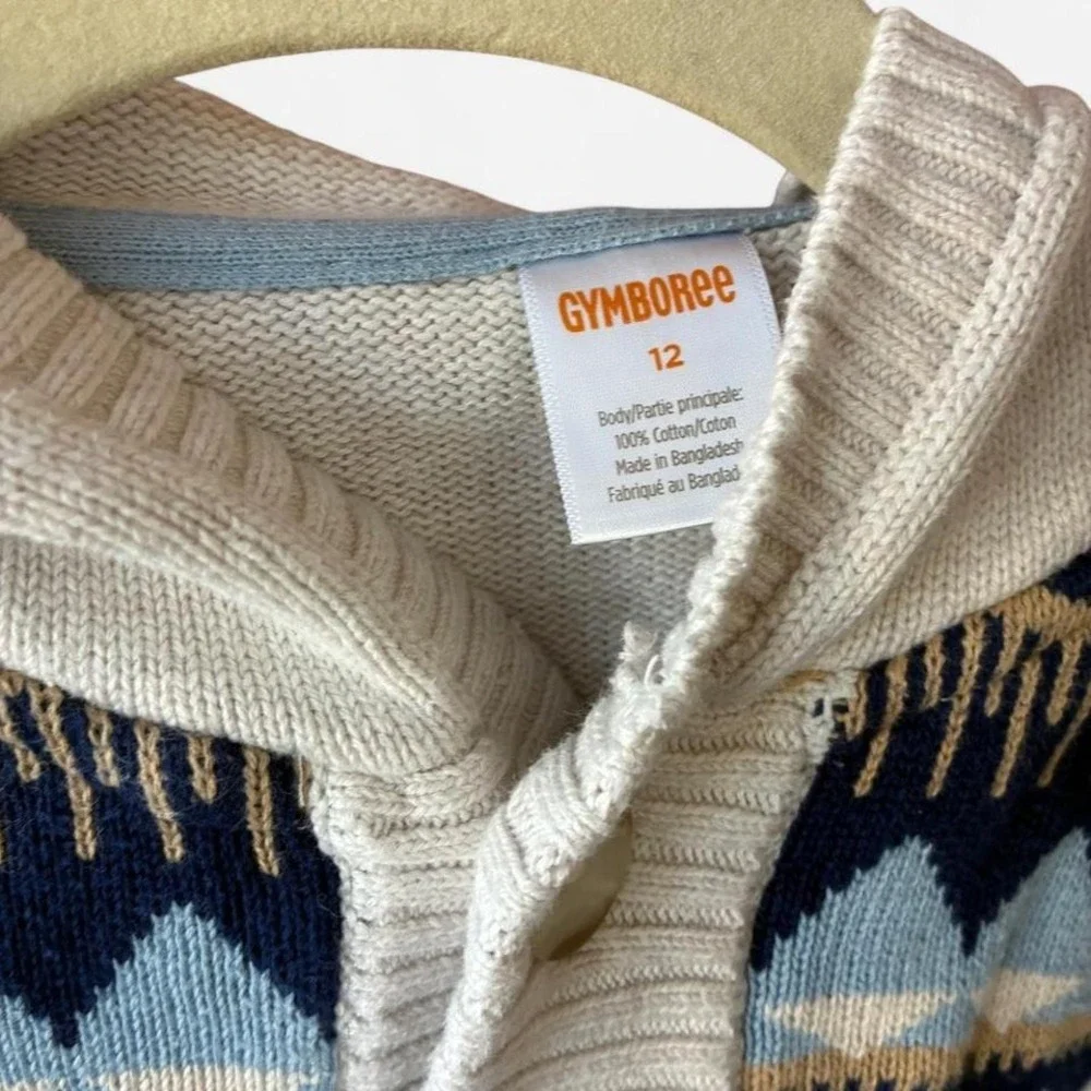 Gymboree‎ blue, cream & yellow Aztec pattern hooded cardigan Size 12 years